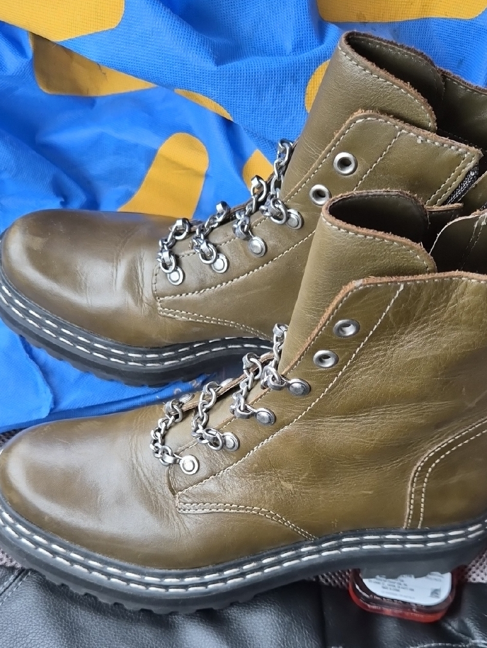 Womens Olive Green Leather Lace-Up Hiking Boots